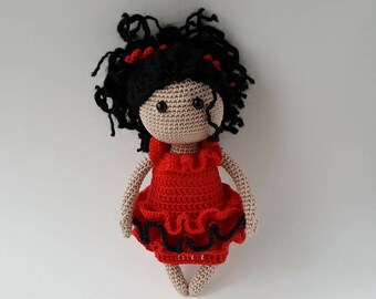 Crochet doll Handmade Doll in Red dress Amigurumi Doll Soft Toy Birthday gift for girl women