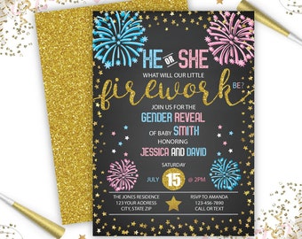 Firework Gender Reveal Invitation, Firework Invite, 4th of July Gender Reveal,Firecracker Invitation,Instant Download,Digital File,Printable
