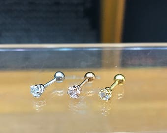 Helix Piercing/cartilage piercing/CZ silver earring/Tragus Piercing/16g piercing earring/steel and silver piercing/barbell ear piercing/gift