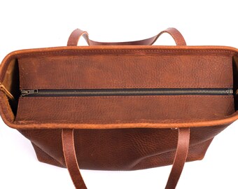 Zippered leather tote option for the Avery Tote Bag