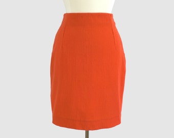 Gianni Versace Couture Vintage 1980s Pencil Skirt Bright Orange Textured Wool Blend Tailored Versace Designer Skirt Italy Medium