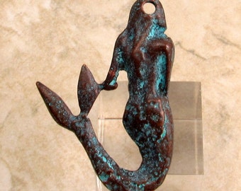 Mermaid Pendant, Green Patina, Greek Casting, 45x30 MM, M294