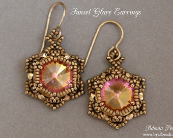 Beaded Earrings Tutorial - Sunset Glare Earrings - Rivoli Earrings Pattern - Digital Download