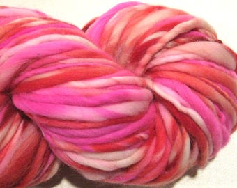 Super Bulky Handspun Yarn Cupid 104 yards hand dyed wool pink yarn red yarn waldorf doll hair knitting supplies crochet supplies