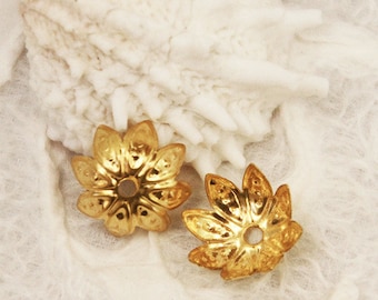 Gold Iron Flower Bead Cap 10mm (50 pcs) G20 Good for Torch Fired Enamels