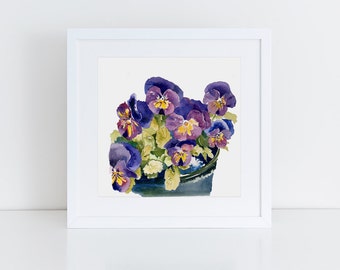 Pansies Watercolor, Original Painting, Floral Art