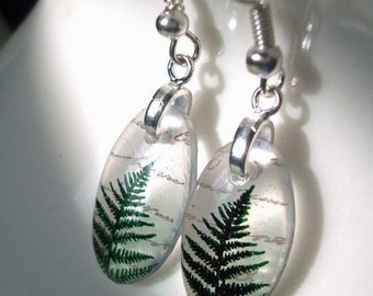 Fern earrings, resin earrings , petite earrings, nature earrings green earrings