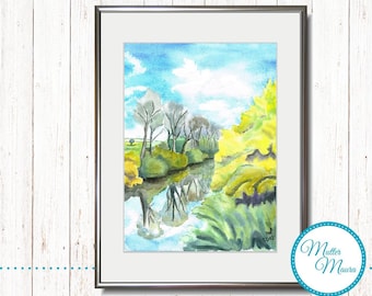 Watercolor "Spring on the river" original painting