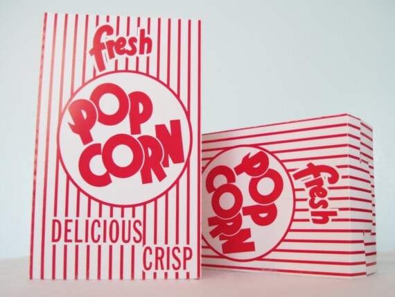 25 Retro Popcorn Boxes-Red Pop Corn Box-Party Favor Box-Red