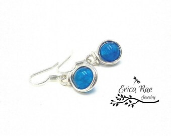 Aquamarine earrings, blue earrings, gemstone earrings, dangle earrings, silver earrings, wire wrap earrings, beaded earrings