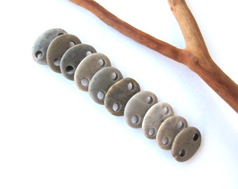 Stone Beads Double Drilled Rock Connectors Mediterranean Beach Stone Links River Stone Beads Pebble Beads Diy Jewelry GRAY LINKS 13-16 mm