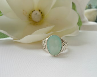 Aqua Chalcedony Ring, Sterling Silver Ring, Artisan Ring, Gemstone Jewelry, Healing Stones, Gemstone Ring