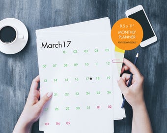 2017 Monthly Calendar INSTANT DOWNLOAD