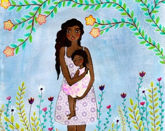 Mother Painting, Mother and Child Art, Wooden Art Block, Black Mother Daughter Art, Mother Daughter Gift, Motherhood Painting