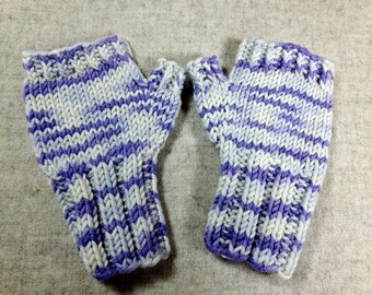 Fingerless Gloves for toddler white lilac, mittens wool merino, arm warmers