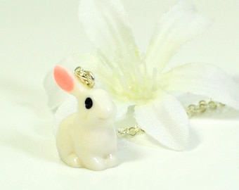 White Rabbit Necklace Snowbunny- Cute Bunny Necklace- Bunny Gift- Pet Bunny Rabbit Gift for Daughter- Nature Lover Gift- Kawaii Bunny