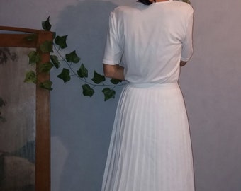 Vintage pleated skirt, white midi skirt, retro