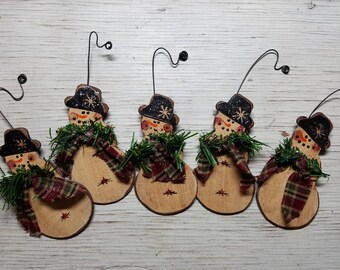 Snowman Ornament, Primitive Country Snowman, Primitive Snowman Ornament, Primitive Ornament, Wood Ornament, Primitive Christmas Ornament