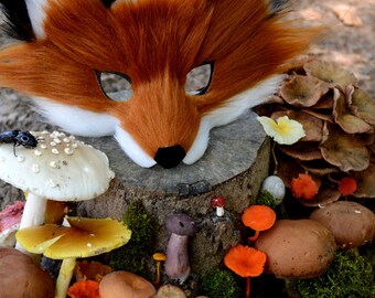 Faux Fur Red Fox Mask, handmade