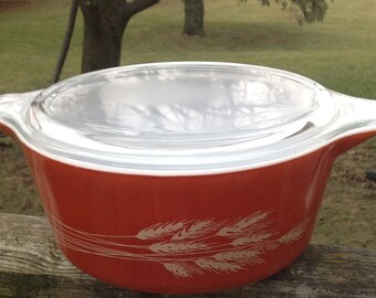 Vintage Pyrex Casserole Autumn Harvest Wheat Glass 2 Piece Set 475B 2.5L