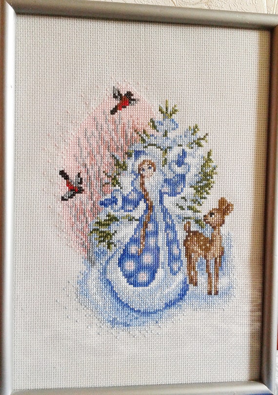 tale snow maiden christmas embroidery cross stitch winter