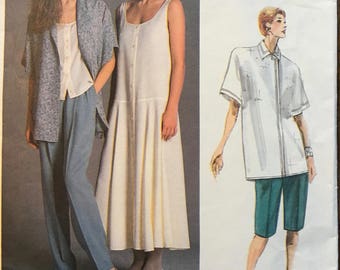 Vogue Designer Sewing Pattern 1856 Perry Ellis, Dress Shirt Top Pants, Size 12 UNCUT 1987