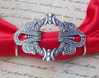 Silver Celtic Scarf Charm, celtic scarf slide, celtic scarf ring, wreath, scroll, silver scarf slide, scarf pendant, silver celtic