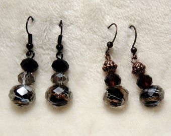 Style Choice - Black and Copper Beaded Pierced Dangle Earrings