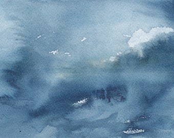 Light through the Clouds 3, Original Abstract Waterscape Painting, Watercolour, 5" X 7"