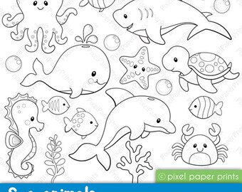 Sea Animals- Digital Stamps - Clipart