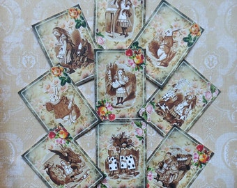 9 Alice in Wonderland ATC's or STICKERS- Alice in Wonderland greeting cards, Wonderland party favors, Alice in Wonderland art trading cards