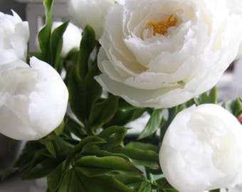 Peony polymer clay Artificial flowers Wedding Bouquet Home Flowers white Floral arrangements home decorations