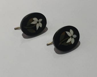 A Pair of Pietra Dura Flower Earrings
