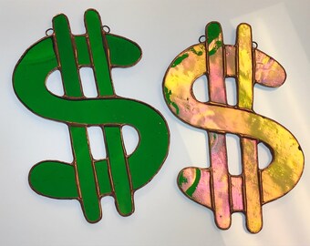 Dollar Sign Iridescent Stained Glass Suncatcher