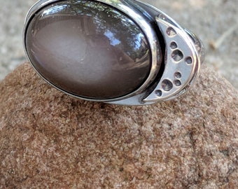 Moonstone and moon sterling silver ring