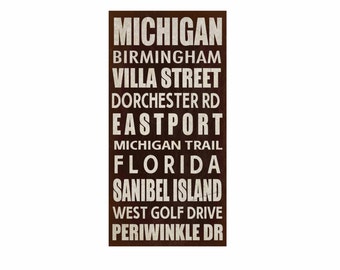 Large Personalized Subway Art ~ Geographic History - Choose Streets, Cities, Country, Words -- Make it your own! FREE SHIPPING