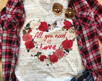Mother's Day Shirt All you Need is Love Shirt Birthday Gift for Her Mom shirts for Women Love Shirt Flower Wreath Red Rose Wreath Mothers T