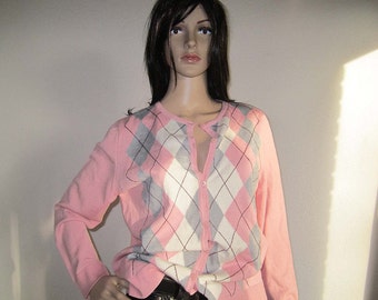 Vintage Argyle knit Cardigan Sweater wool S / m