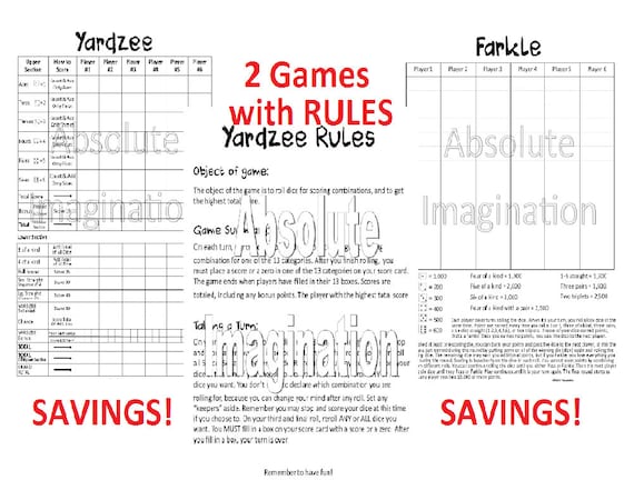 printable super bundleyardzee yardzee rules farkle