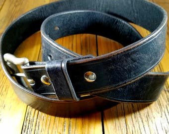 Distressed Black Leather Belt