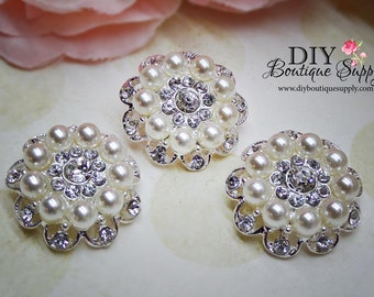 Pearl Rhinestone buttons Crystal Pearl buttons Crystal Embellishment flower centers Headband Supply Hair bow centers 26mm 591042
