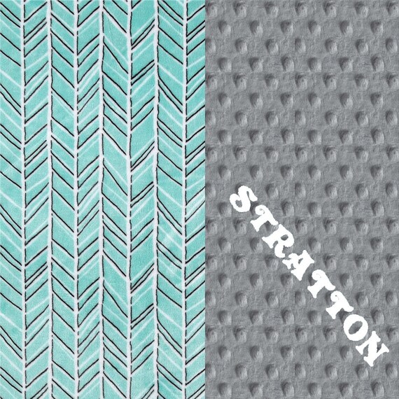 Minky Baby Blanket, Gray Aqua Herringbone Personalized Baby Blanket, Baby Gift, Boy Girl Baby Blanket, Name Baby Blanket, Receiving Blanket