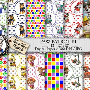 Paw Patrol Digital Paper, Paw Patrol Party, seamless backgrounds, Scrapbooking Printable, Paw Patrol photography drops, 12 H Res 300 DPI