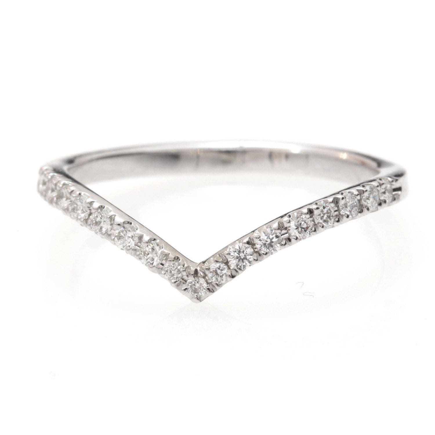 Chevron Diamond Ring Diamond VRing with Pave Diamonds