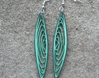 Long Green Paper Quilled Earrings - paper quilling earrings, green earrings, long earrings, ecofriendly earrings, paper earrings, for her