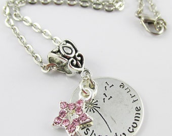 Wishes do Come True Message Star Charm Necklace 45cm Silver Tone Chain (C2546/C721/NFS034)