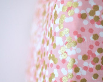 Pink and Gold Fitted Crib Sheet Confetti Dot Shimmer Reflection Peach Ready to Ship, Changing Pad Cover.