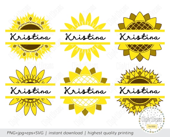 Split Sunflower Monogram SVG Frame Cut Files for Cricut