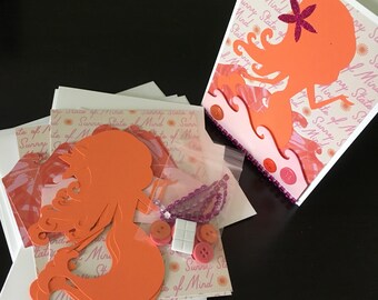 DIY Card Making Kit, Mermaid, 4Pk, Blank Inside, Card Making, Kids Craft, Greeting Card Kit, Premade Card