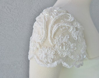 Detachable Ivory or White Beaded Lace Cap Sleeves to Add to your Wedding Dress it Can be Customize
